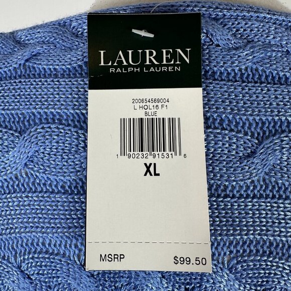 NWT Lauren Ralph Lauren Blue Cotton Blend Boat Neck Cable Knit Sweater XL RP $99 - Picture 12 of 15